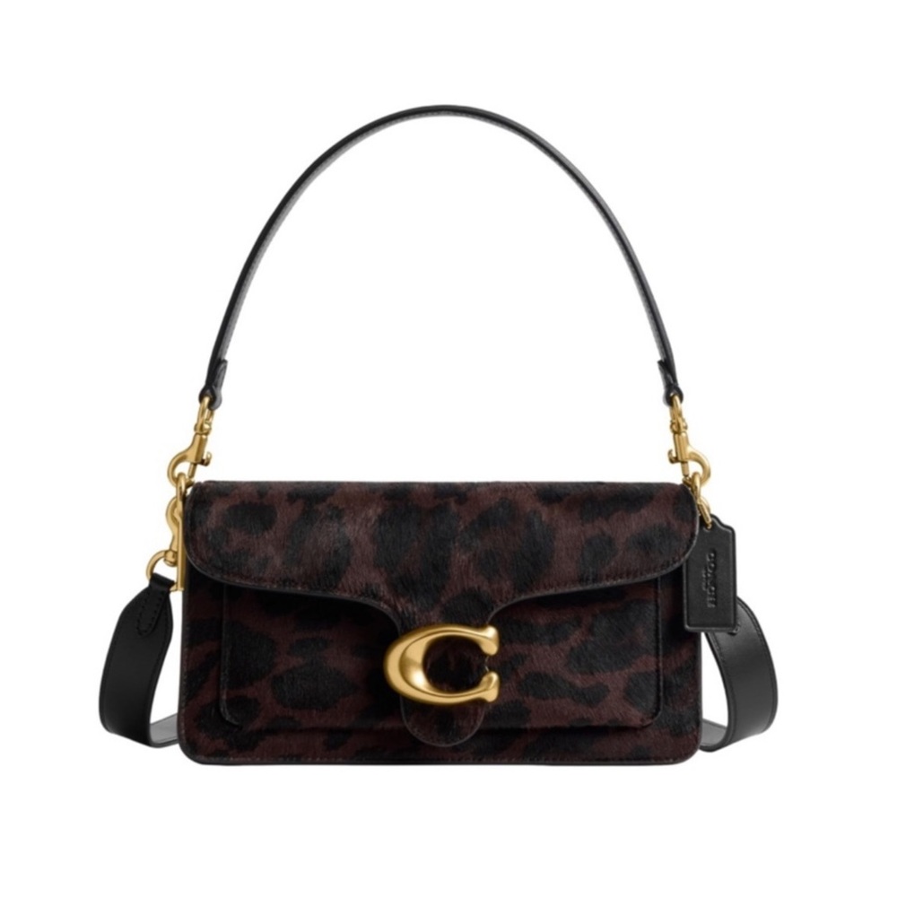 New Coach Black and Brown Leopard Shoulder Tabby 26 Bag